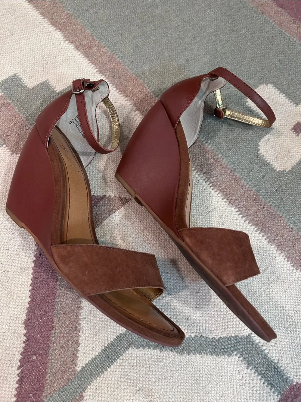 Seychelles Brown Leather & Suede Platform Wedge Ankle Strap Sandals Size 9